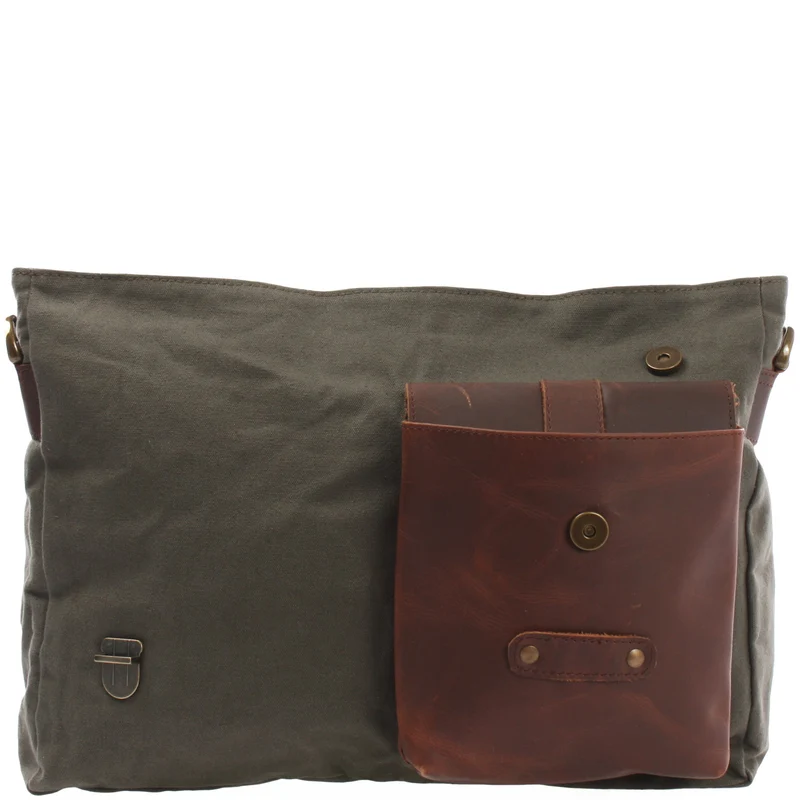 Messenger Bag Kuriertasche DIN A4 Leder Canvas grün LE3032
