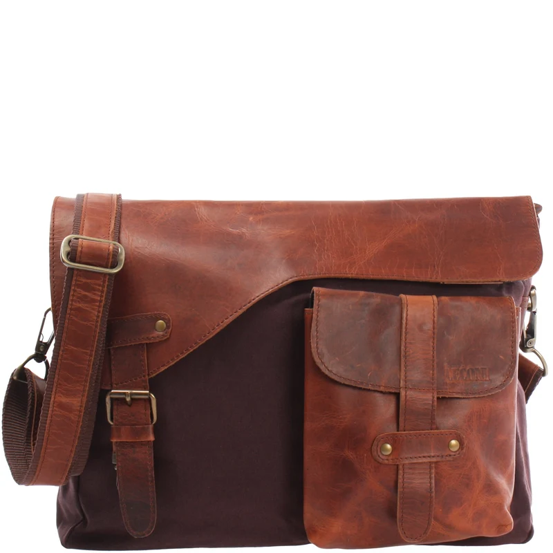 Umhängetasche Collegetasche DIN A4 Leder Canvas mokka LE3032