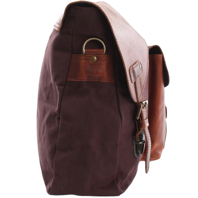 Umhängetasche Collegetasche DIN A4 Leder Canvas mokka LE3032