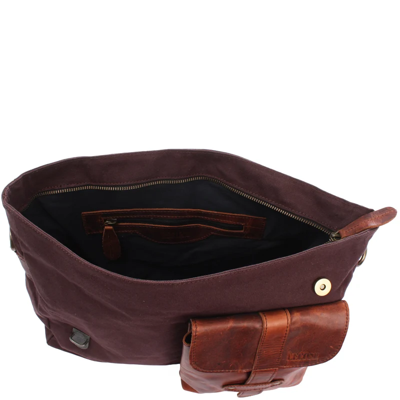 Umhängetasche Collegetasche DIN A4 Leder Canvas mokka LE3032