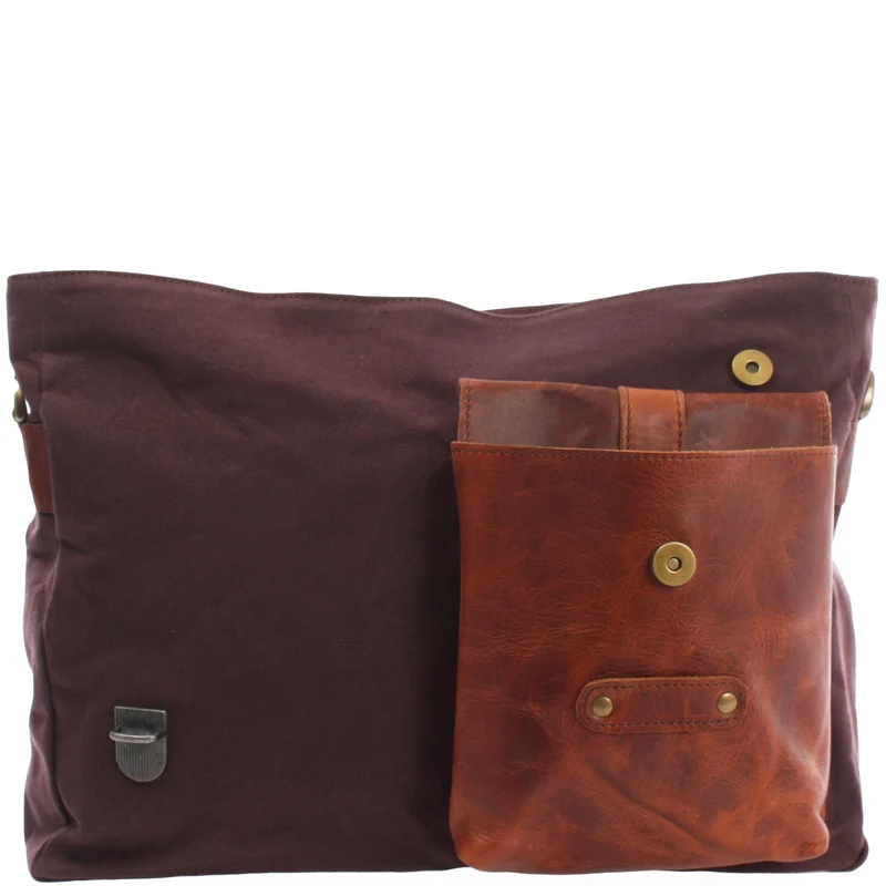 Umhängetasche Collegetasche DIN A4 Leder Canvas mokka LE3032