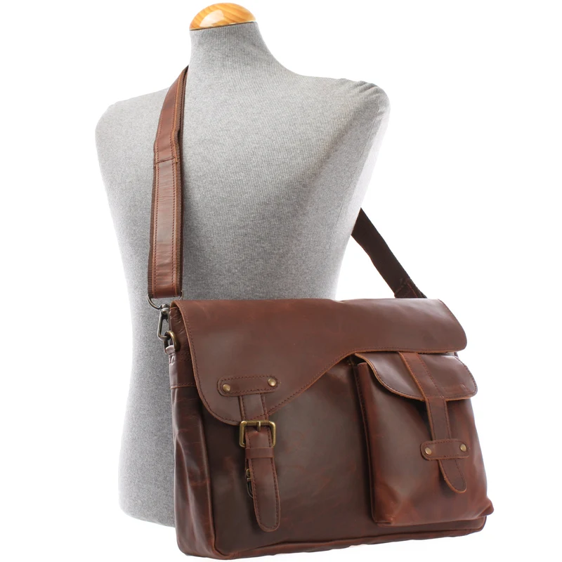 Messenger Bag Collegetasche DIN A4 Kuriertasche Leder braun LE3032