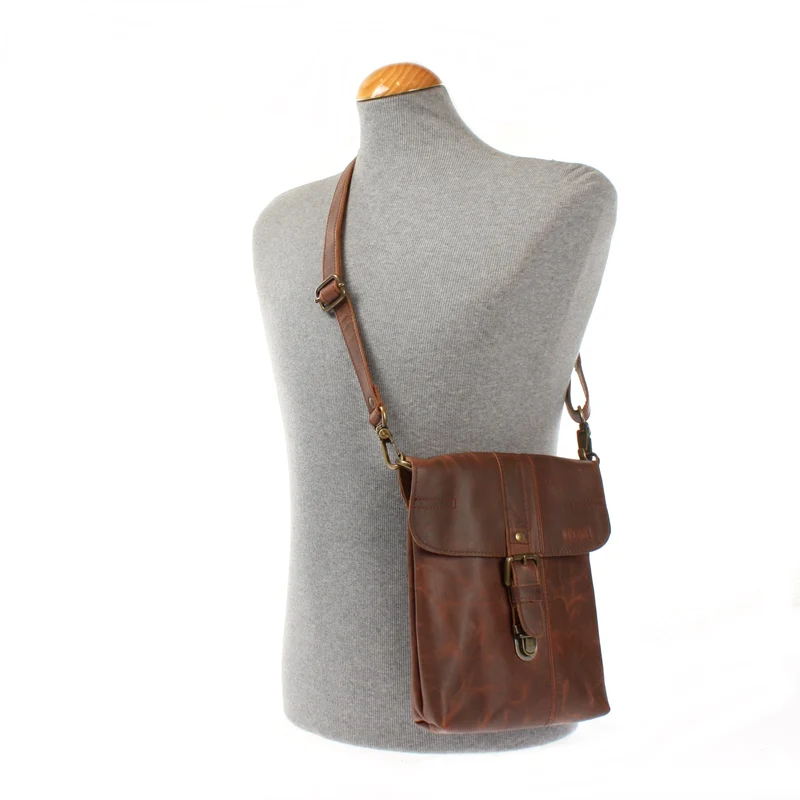kleine Umhängetasche Damentasche Herrentasche Ledertasche braun LE3033