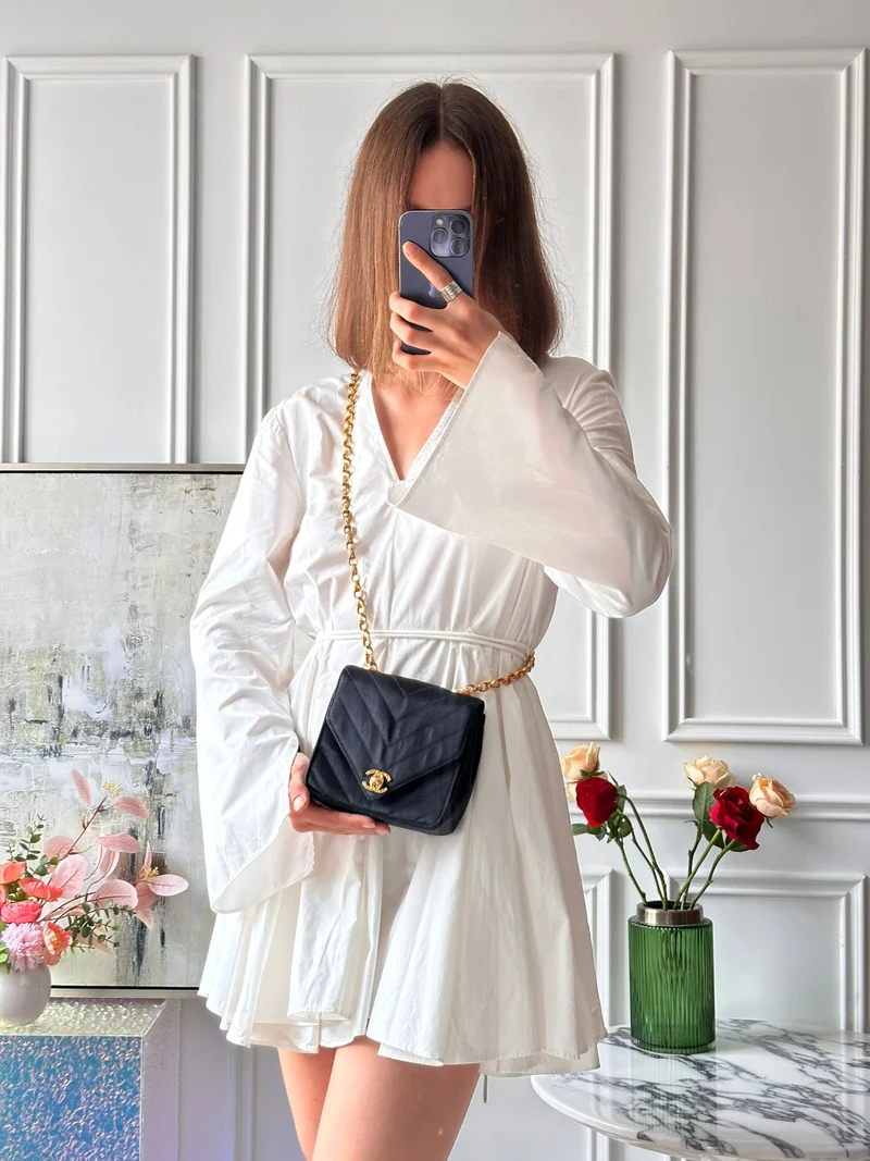 Chanel Timeless Chevron Mini Square Seide Dunkelblau