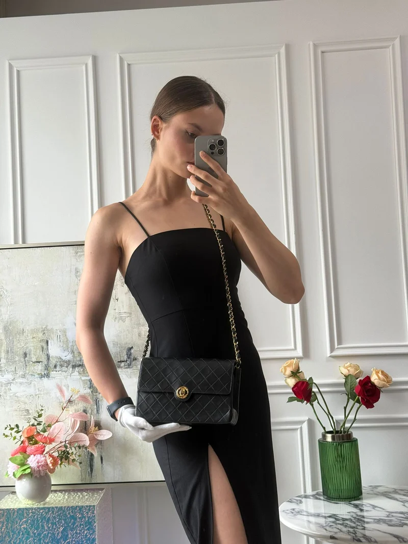 Chanel Schwarze Vintage zeitlose klassische Single-Flap-Tasche