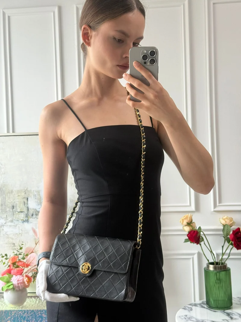 Chanel Schwarze Vintage zeitlose klassische Single-Flap-Tasche