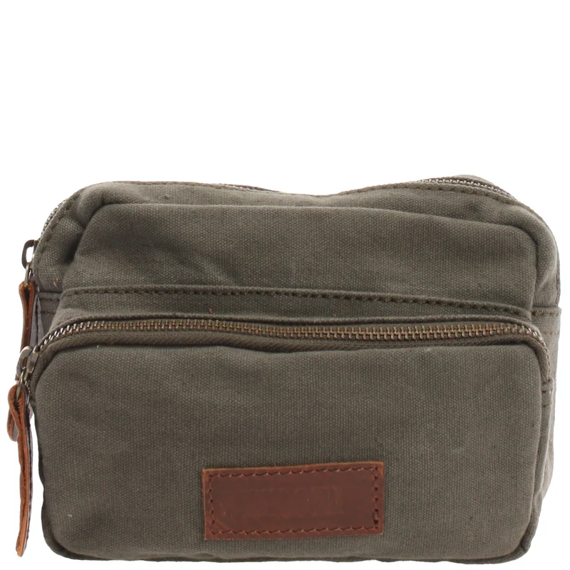Gürteltasche Bauchtasche Hüfttasche Leder Canvas grün LE3037