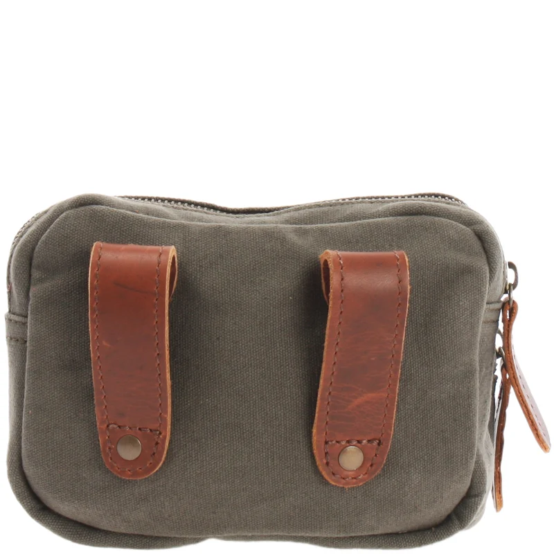 Gürteltasche Bauchtasche Hüfttasche Leder Canvas grün LE3037