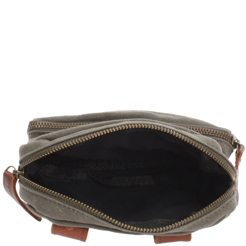 Gürteltasche Bauchtasche Hüfttasche Leder Canvas grün LE3037