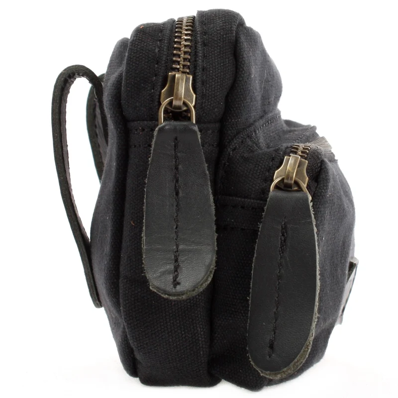 Gürteltasche Bauchtasche Hüfttasche Leder Canvas schwarz LE3037