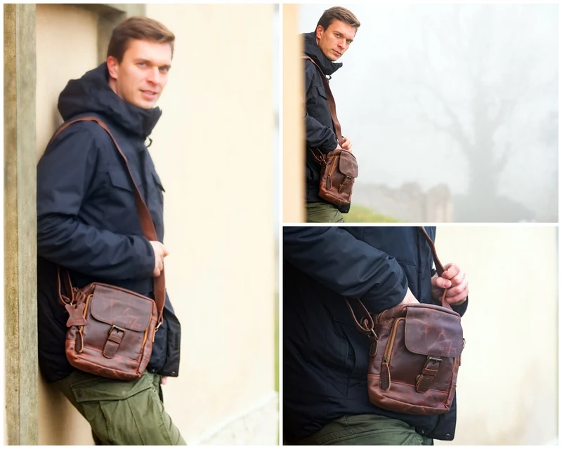 kleine Umhängetasche Ledertasche Freizeittasche Leder braun LE3042
