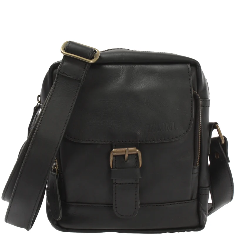kleine Freizeittasche Umhängetasche Schultertasche Leder schwarz LE3042