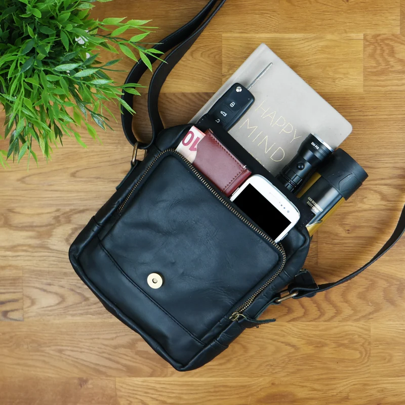 kleine Freizeittasche Umhängetasche Schultertasche Leder schwarz LE3042