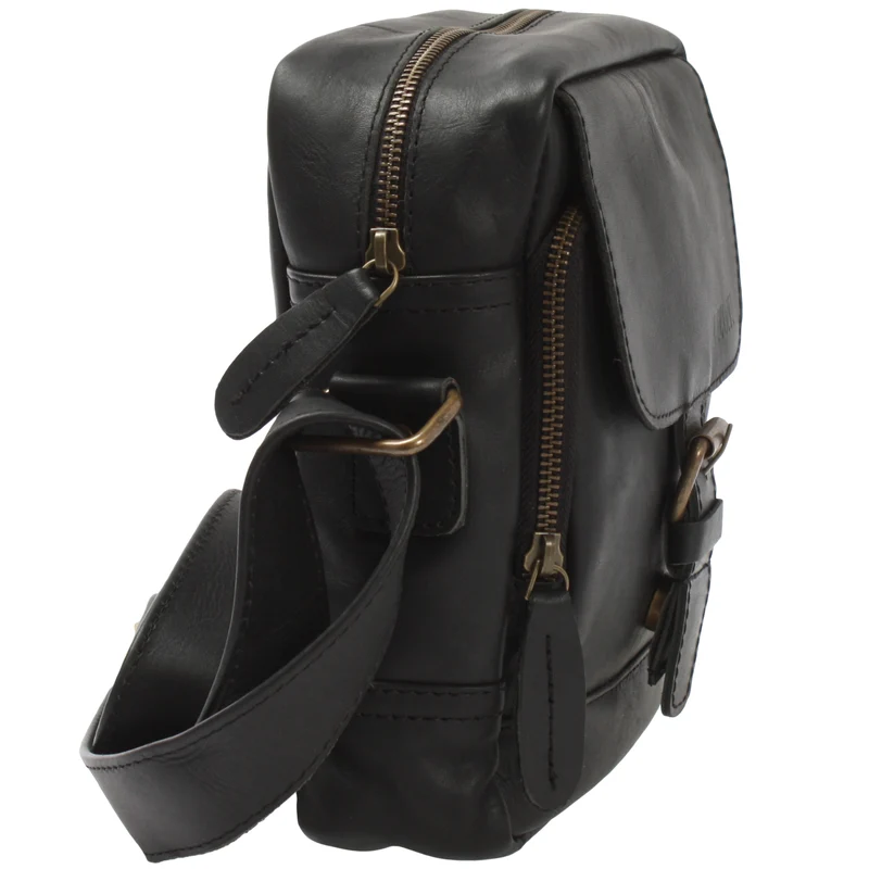 kleine Freizeittasche Umhängetasche Schultertasche Leder schwarz LE3042