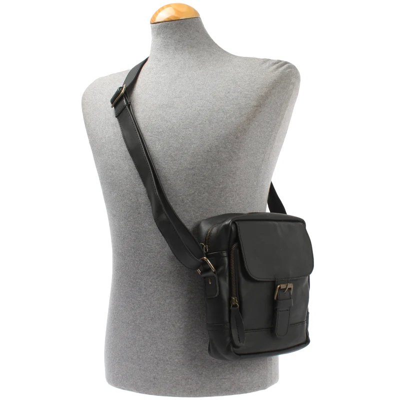 kleine Freizeittasche Umhängetasche Schultertasche Leder schwarz LE3042