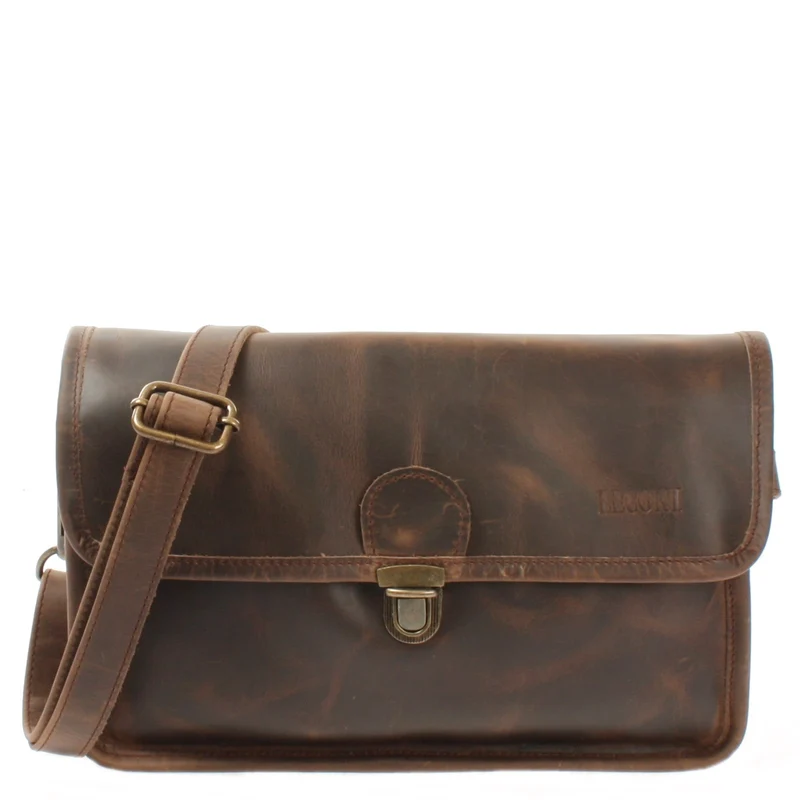 Schultertasche Umhängetasche Damen Leder gewachstes Rindsleder schlamm LE3044