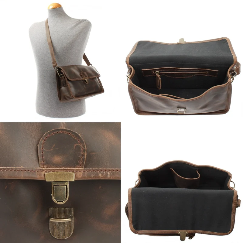 Schultertasche Umhängetasche Damen Leder gewachstes Rindsleder schlamm LE3044