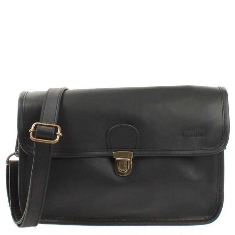 Schultertasche Umhängetasche Damen Leder gewachstes Rindsleder schwarz LE3044