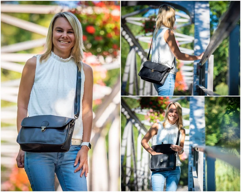Schultertasche Umhängetasche Damen Leder gewachstes Rindsleder schwarz LE3044