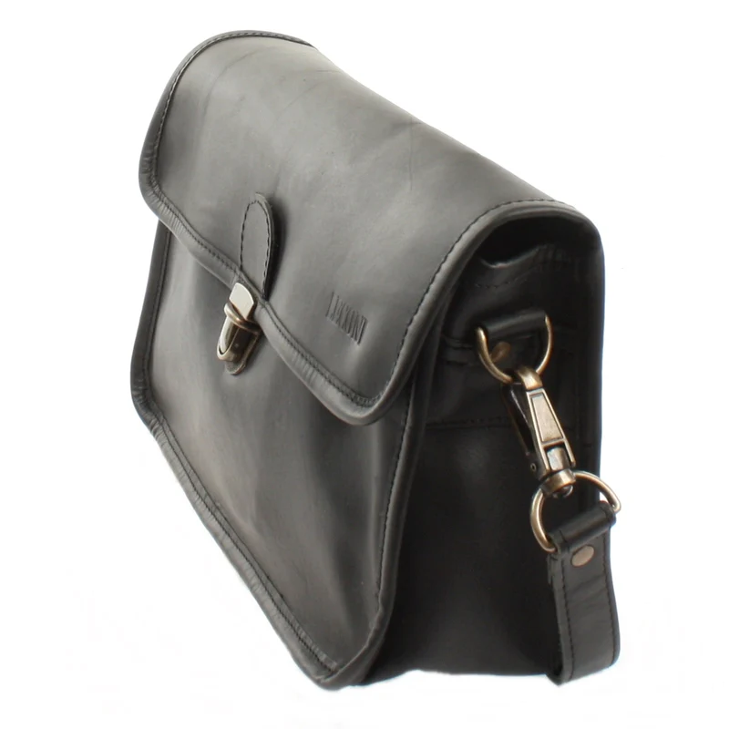 Schultertasche Umhängetasche Damen Leder gewachstes Rindsleder schwarz LE3044