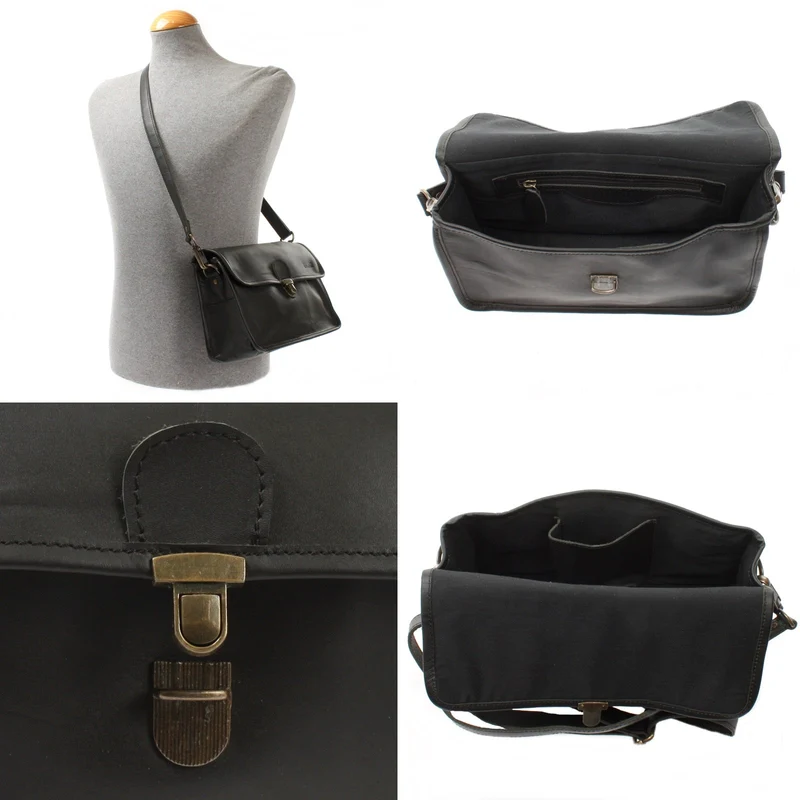Schultertasche Umhängetasche Damen Leder gewachstes Rindsleder schwarz LE3044