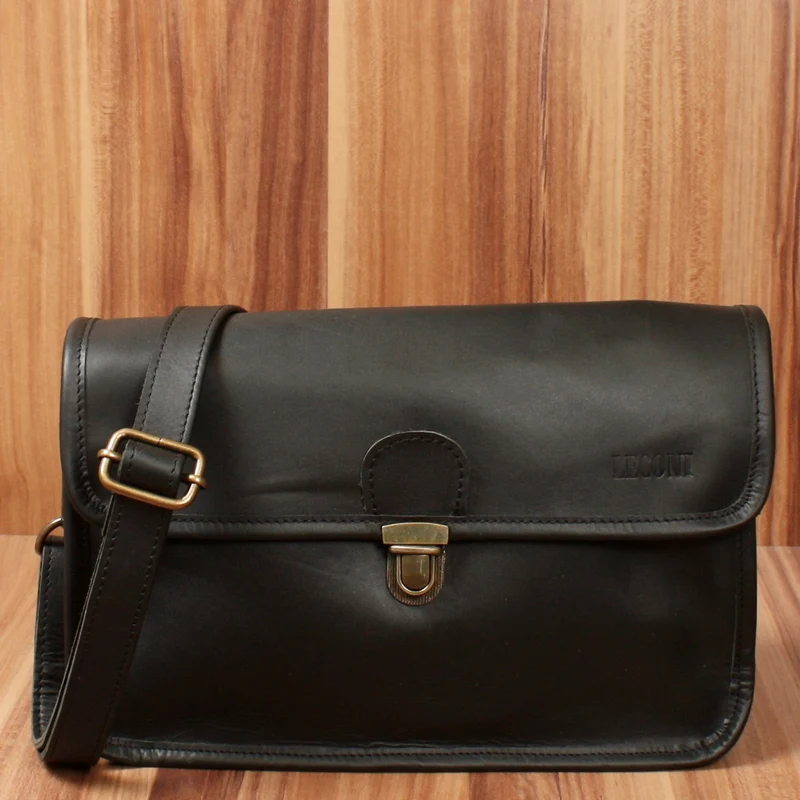 Schultertasche Umhängetasche Damen Leder gewachstes Rindsleder schwarz LE3044