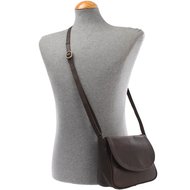 kleine Umhängetasche Ledertasche Leder dunkelbraun LE3047