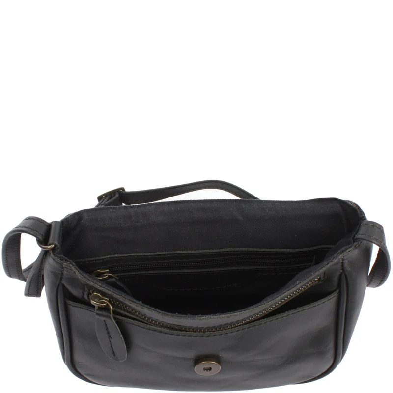 kleine Umhängetasche Ledertasche Damentasche Schultertasche Leder schwarz LE3047