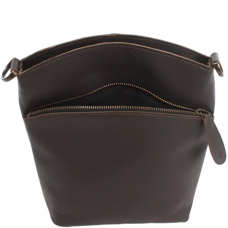kleine Umhängetasche Schultertasche Freizeittasche Leder dunkelbraun LE3049