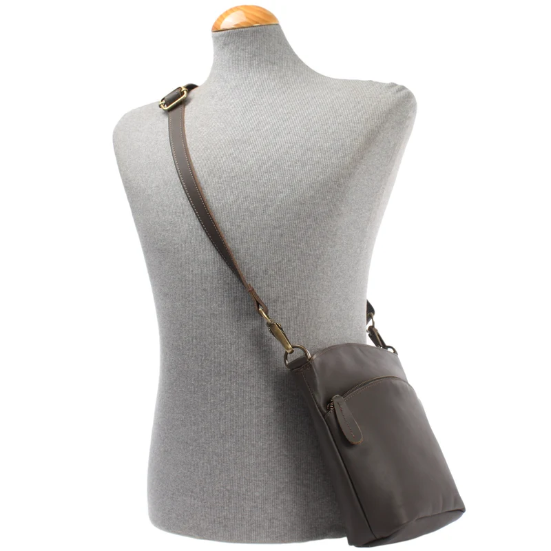 kleine Umhängetasche Schultertasche Freizeittasche Leder dunkelbraun LE3049