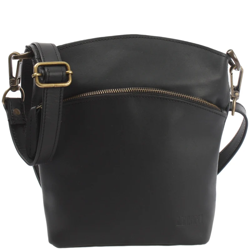 kleine Umhängetasche Schultertasche Freizeittasche Leder schwarz LE3049