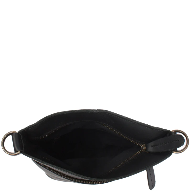 kleine Umhängetasche Schultertasche Freizeittasche Leder schwarz LE3049