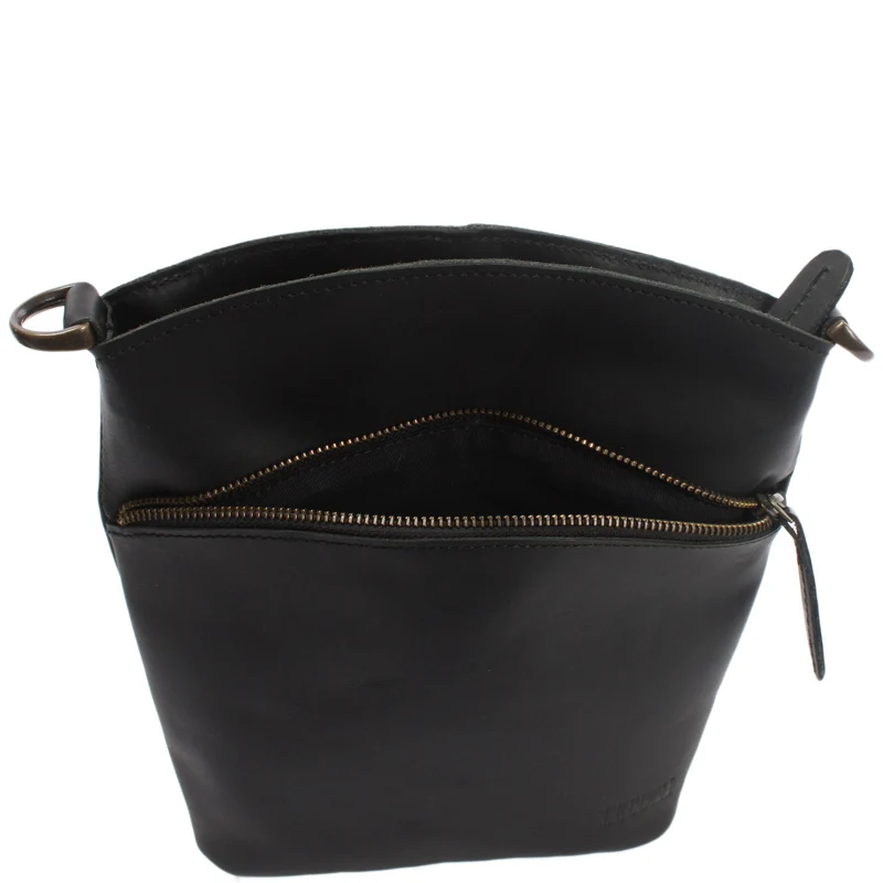 kleine Umhängetasche Schultertasche Freizeittasche Leder schwarz LE3049