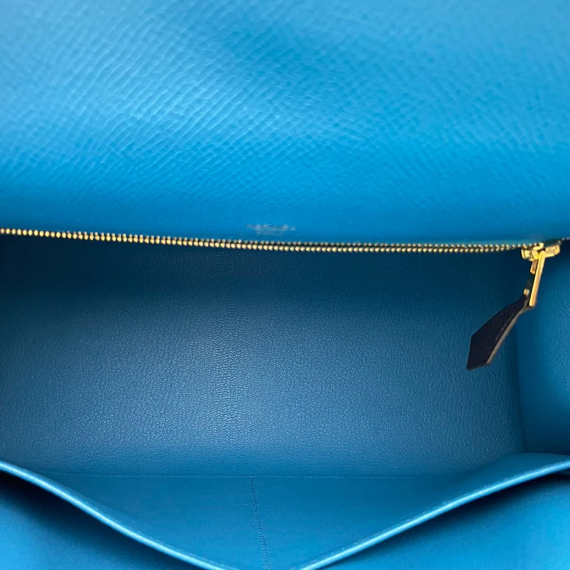 Hermes Kelly 28 Sellier Casaque Tricolor Schwarz Blau Indigo Frida Epsom Gold Hardware