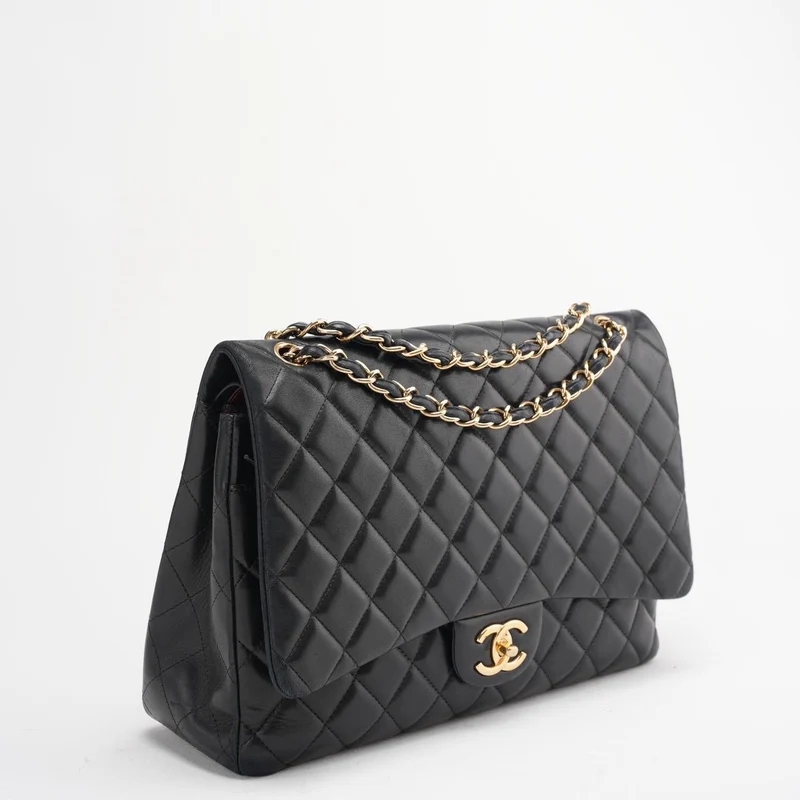 Chanel Schwarze Maxi Classic Double Flap Bag Gesteppt