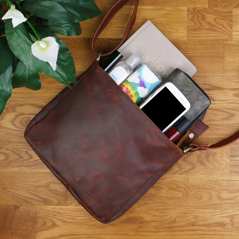 Umhängetasche Schultertasche Freizeittasche Leder braun LE3058