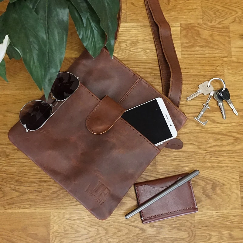 kleine Umhängetasche Damentasche Herrentasche Ledertasche braun LE3060