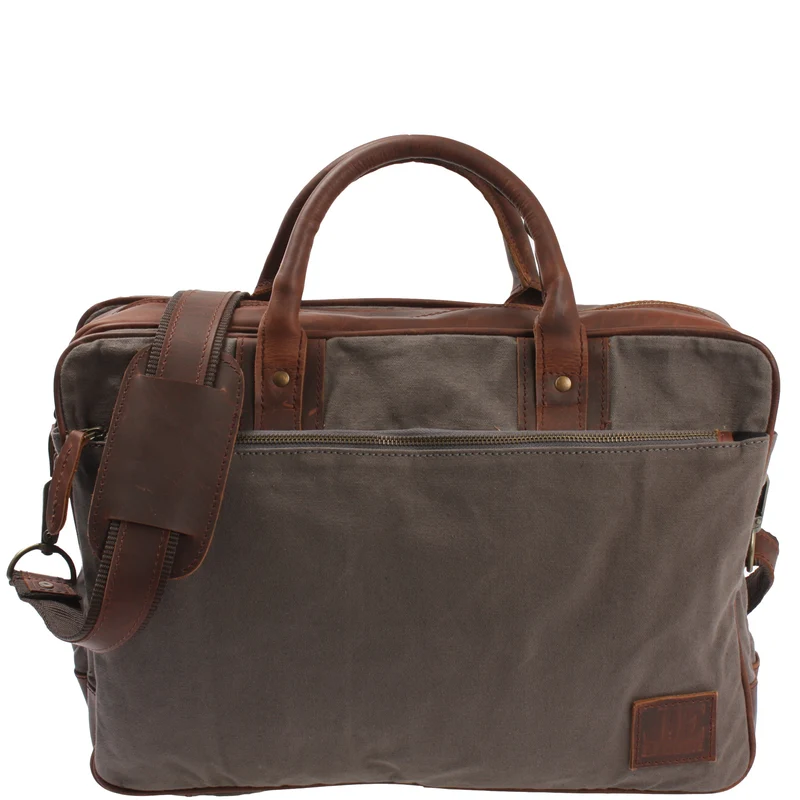 Aktentasche Handgepäck Trolleytasche Canvas Leder grau LE3066