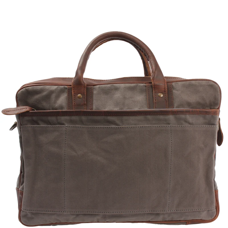 Aktentasche Handgepäck Trolleytasche Canvas Leder grau LE3066