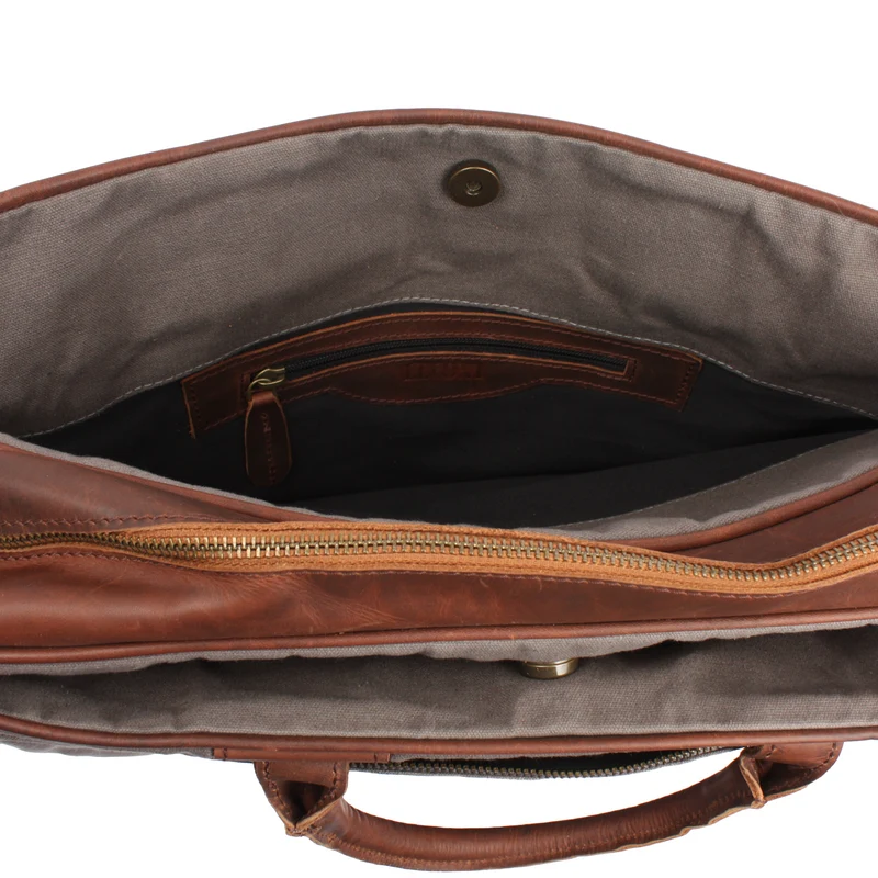 Aktentasche Handgepäck Trolleytasche Canvas Leder grau LE3066