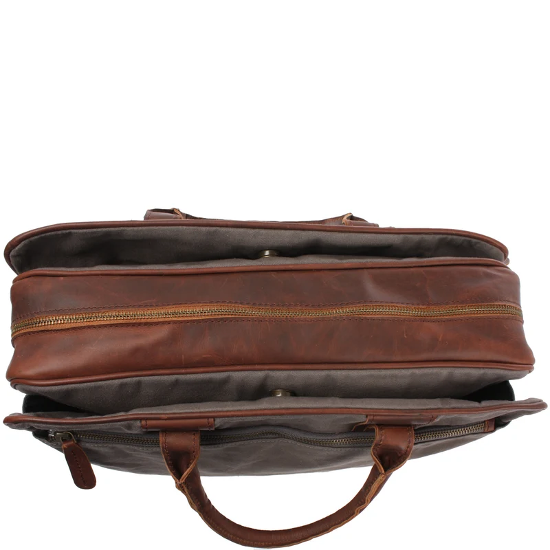 Aktentasche Handgepäck Trolleytasche Canvas Leder grau LE3066