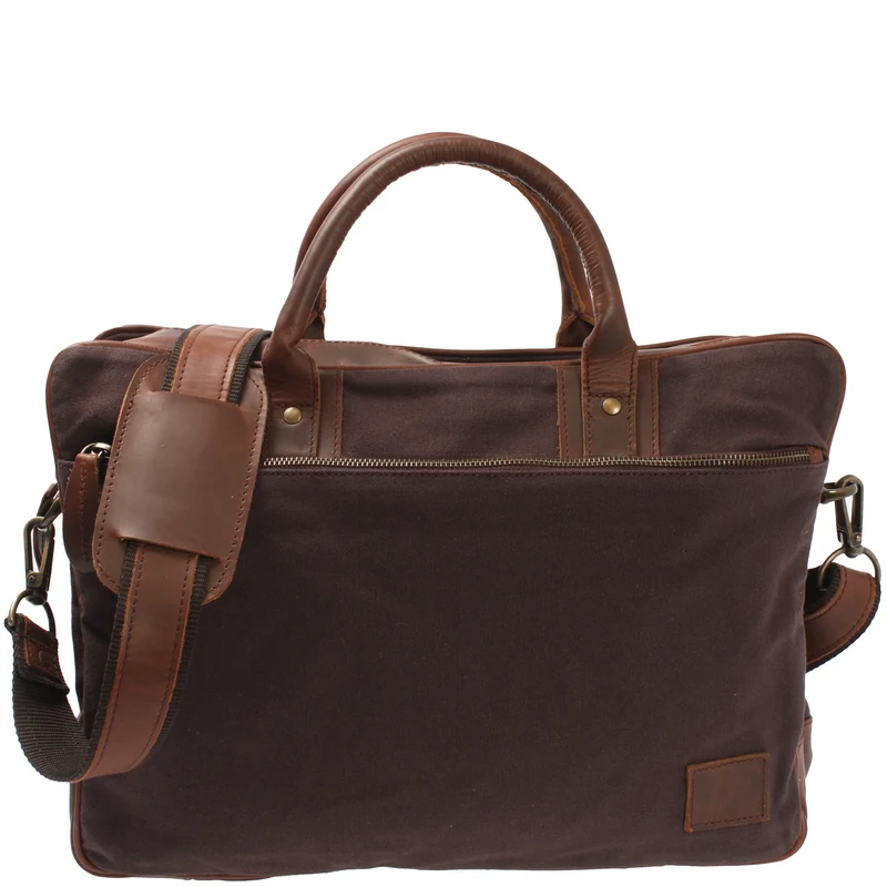Aktentasche Arbeitstasche Bürotasche Canvas Leder mokka LE3066