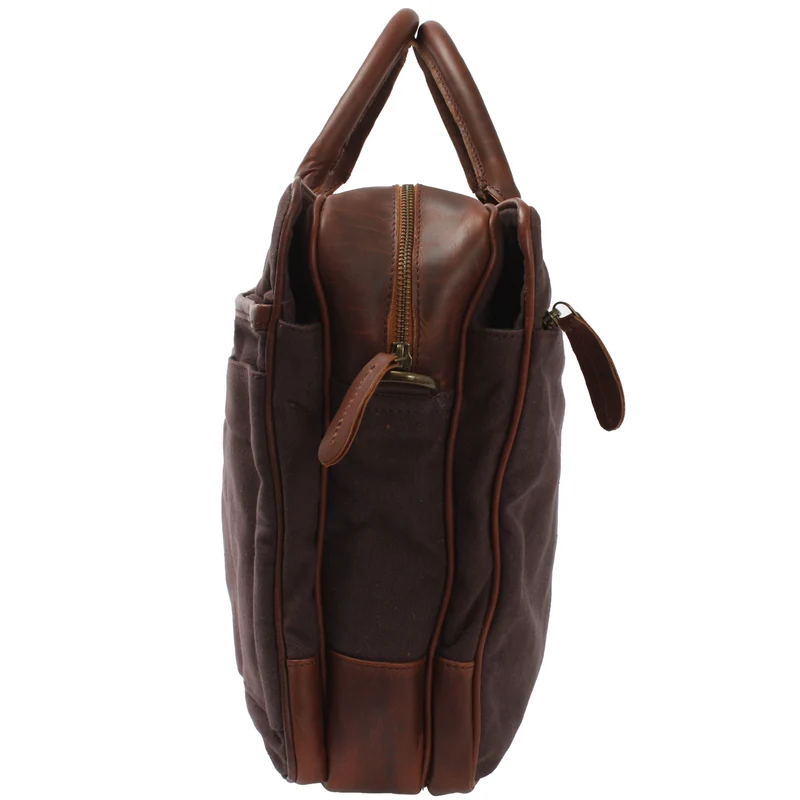 Aktentasche Arbeitstasche Bürotasche Canvas Leder mokka LE3066