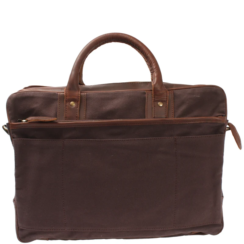 Aktentasche Arbeitstasche Bürotasche Canvas Leder mokka LE3066