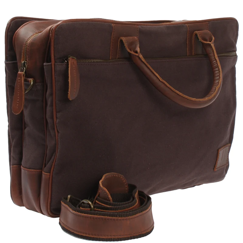 Aktentasche Arbeitstasche Bürotasche Canvas Leder mokka LE3066