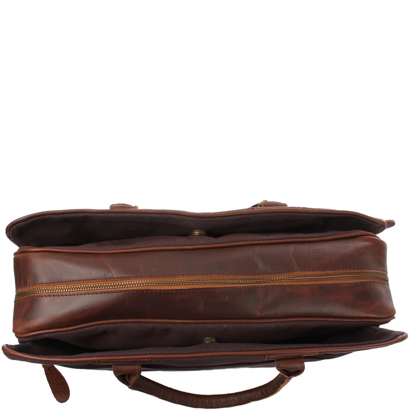 Aktentasche Arbeitstasche Bürotasche Canvas Leder mokka LE3066