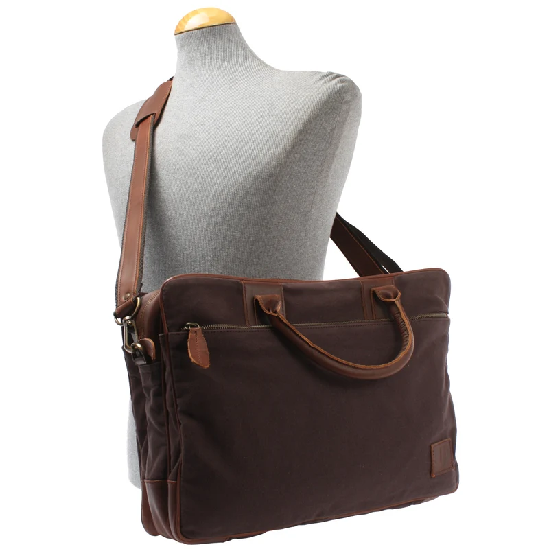 Aktentasche Arbeitstasche Bürotasche Canvas Leder mokka LE3066