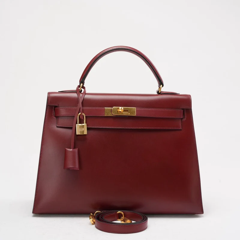 Hermes Vintgae Kelly 32 Burgunderrotes Boxleder 1993
