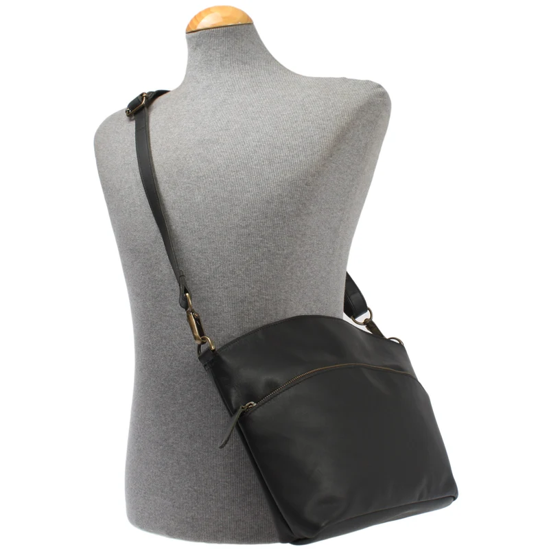 Umhängetasche Schultertasche Freizeittasche Leder schwarz LE3050