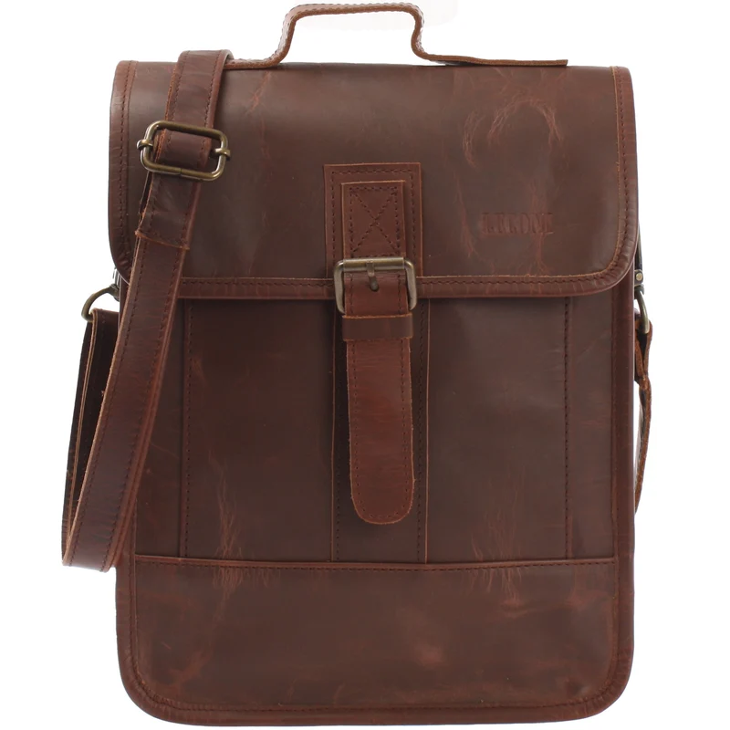 Umhängetasche Freizeittasche Herren Damen Hochformat Leder braun LE3052